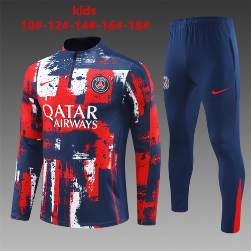24/25 PSG 红蓝半拉链儿童运动服迷彩