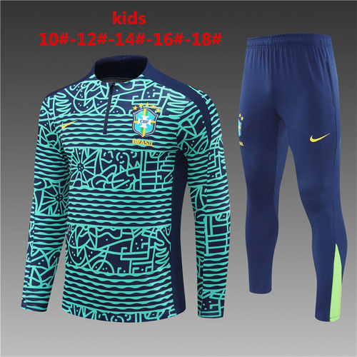 24/25巴西湖蓝色儿童半拉链运动服迷彩