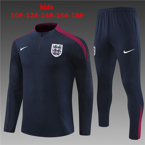 24/25 England 皇家蓝色儿童半拉链运动服