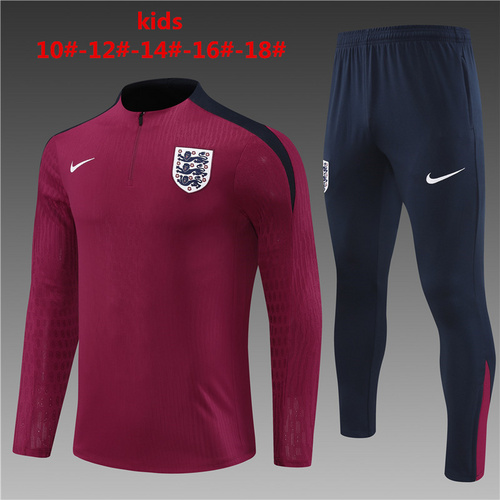 24/25 England 红色儿童半拉链运动服