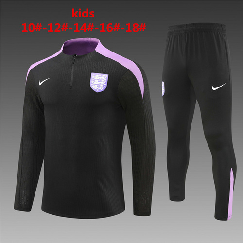 24/25 England 黑色儿童半拉链运动服