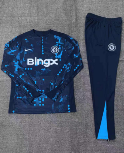 24/25 Chelsea 宝蓝色儿童半拉链运动服迷彩