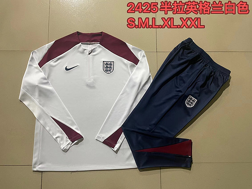 24/25 England 白色半拉链运动服