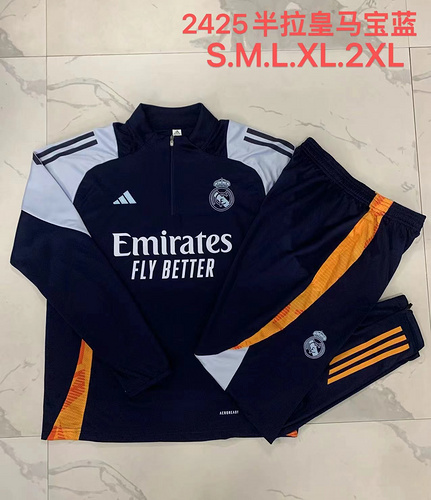 24/25 皇家马德里皇家蓝配浅蓝色半拉链运动服