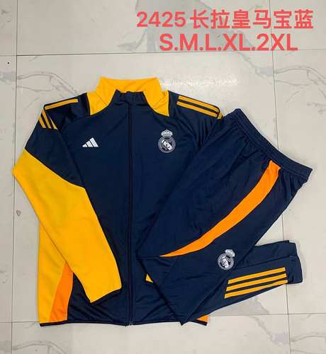 24/25 皇家马德里皇家蓝色夹克套装黄色袖子