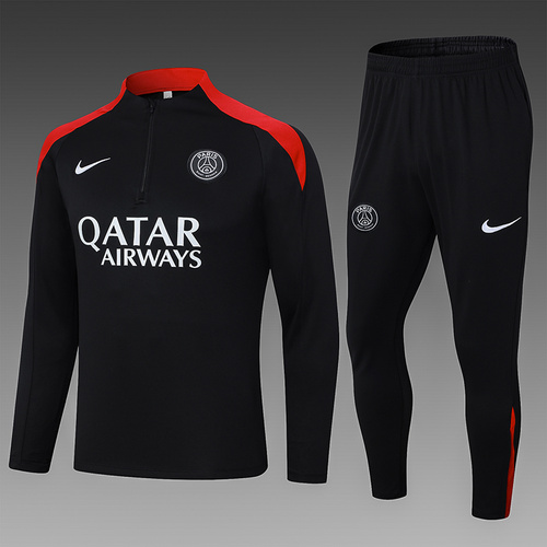 24/25 PSG 黑色红色领口半拉链运动服