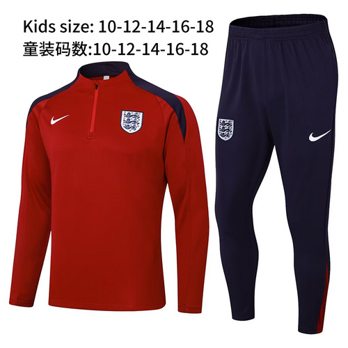 24/25 England 红色儿童半拉链运动服
