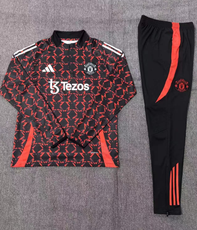 24/25 曼联红黑迷彩儿童半拉链运动服