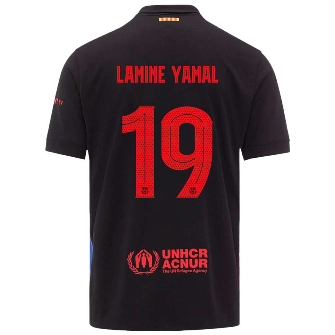 LAMINE YAMAL 19 巴塞罗那客场 Spotify 徽标无文字球衣球员版 2024/25 - UCL 字体